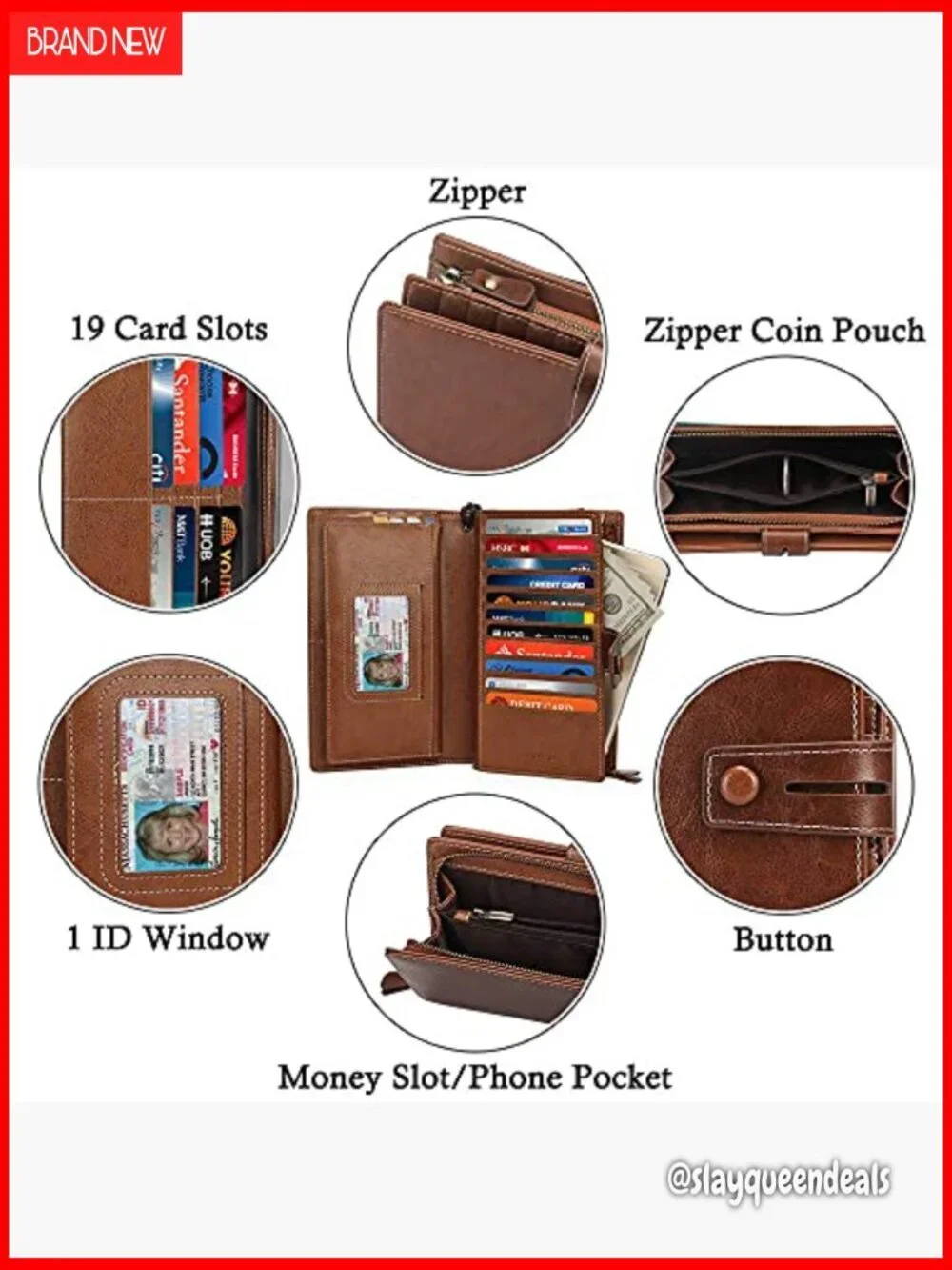 Large RFID Blocking Leather Zip Around Clutch Wristlet Phone Organizer